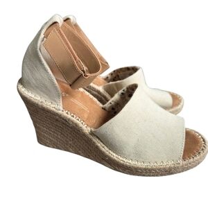 Canvas Espadrille Wedge Sandals - Cream